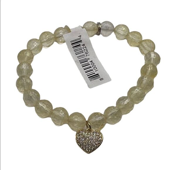 Kesi Jewels Macy's HE5 Citrine Pave Crystal Gold-Tone Heart Dangle Bead Bracelet - Picture 4 of 6